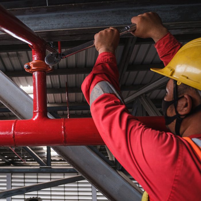 Install fire sprinkler system. In the industrial plant, pipe ass